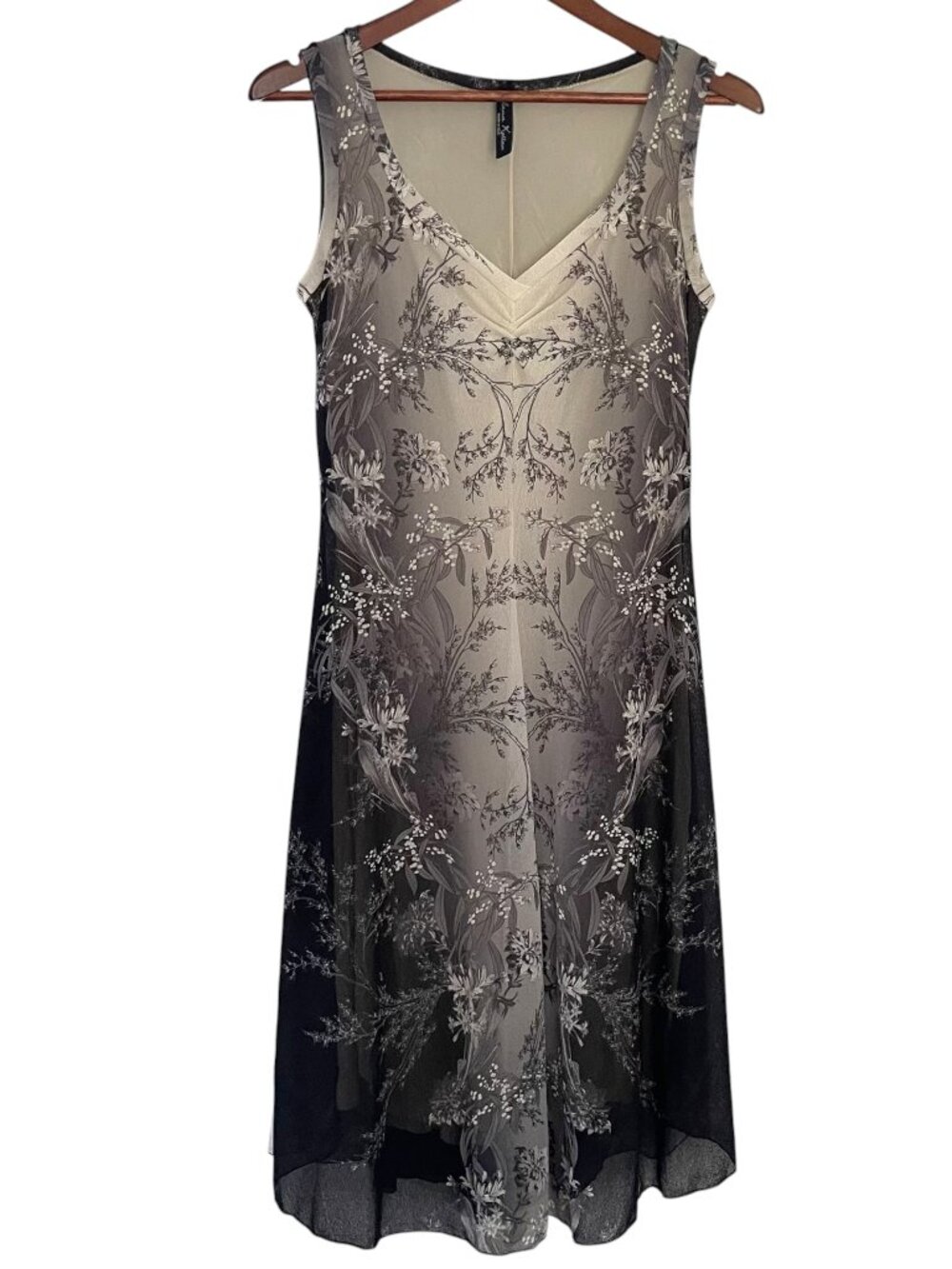 Vintage Y2K Elana Kattan A Line Midi Dress Medium Black Mesh Floral Whimsy Goth